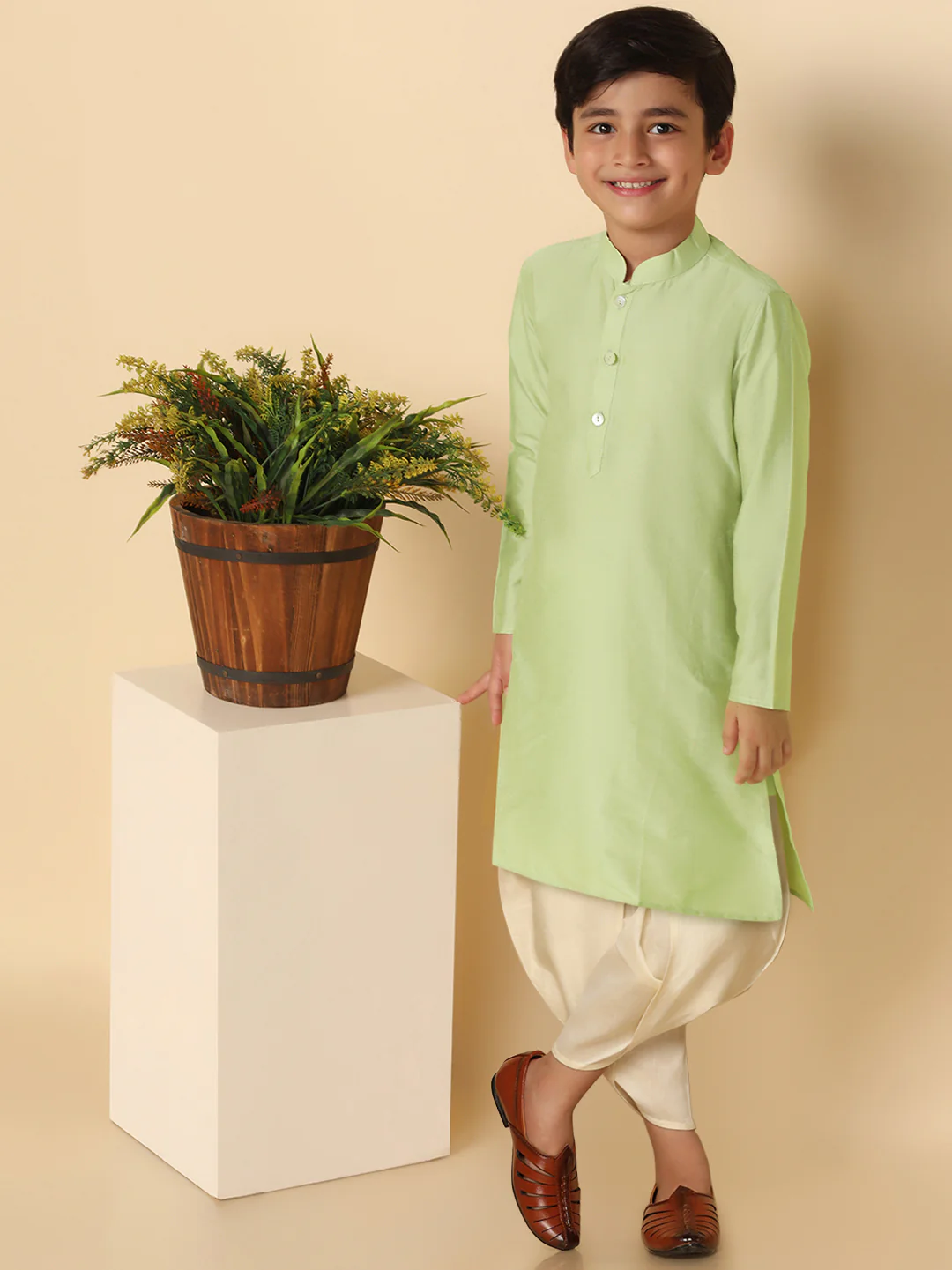 Boy's Green Kurta Dhoti Set - Image 6