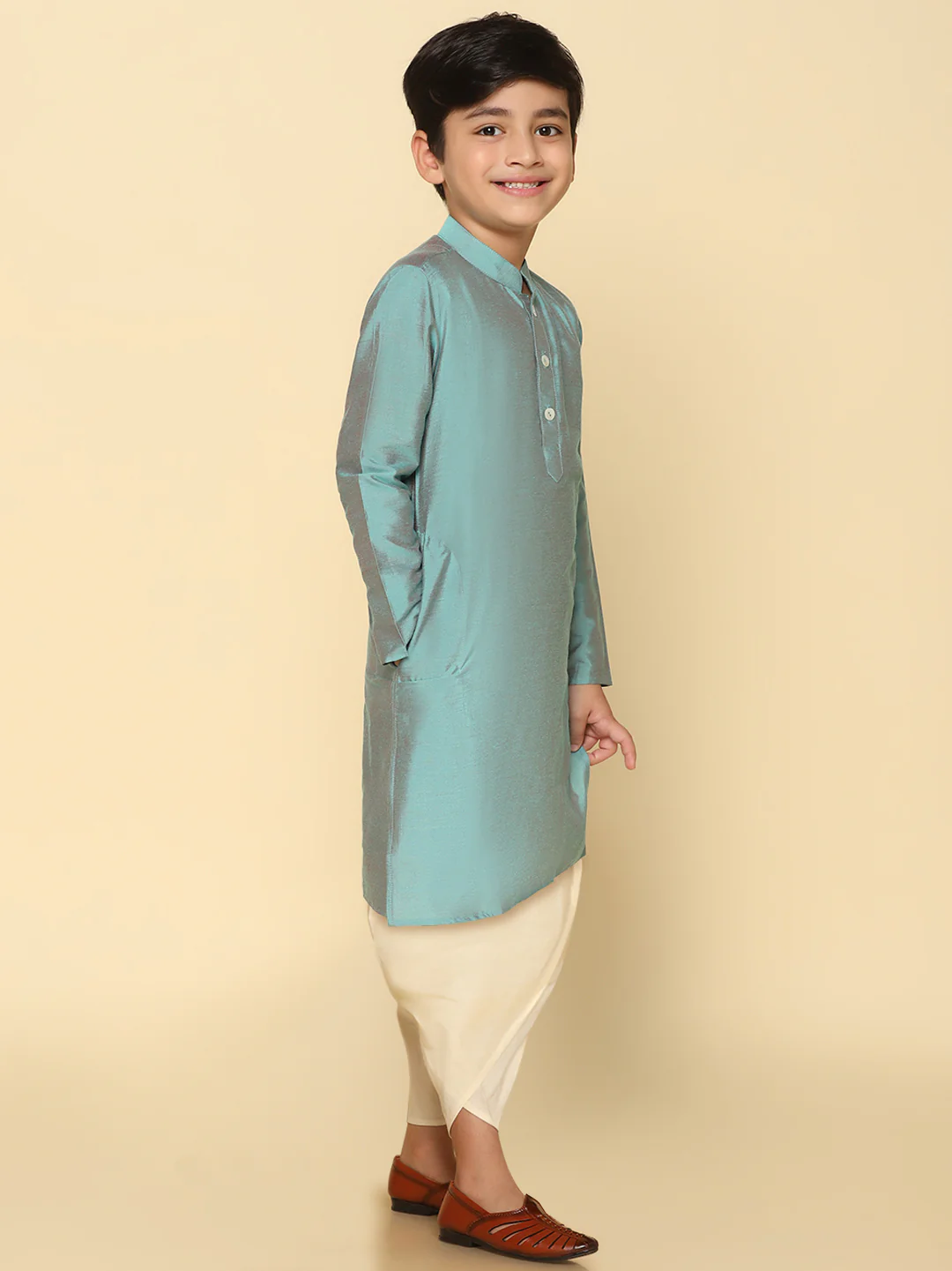 Boy's Green Kurta Dhoti Set - Image 2