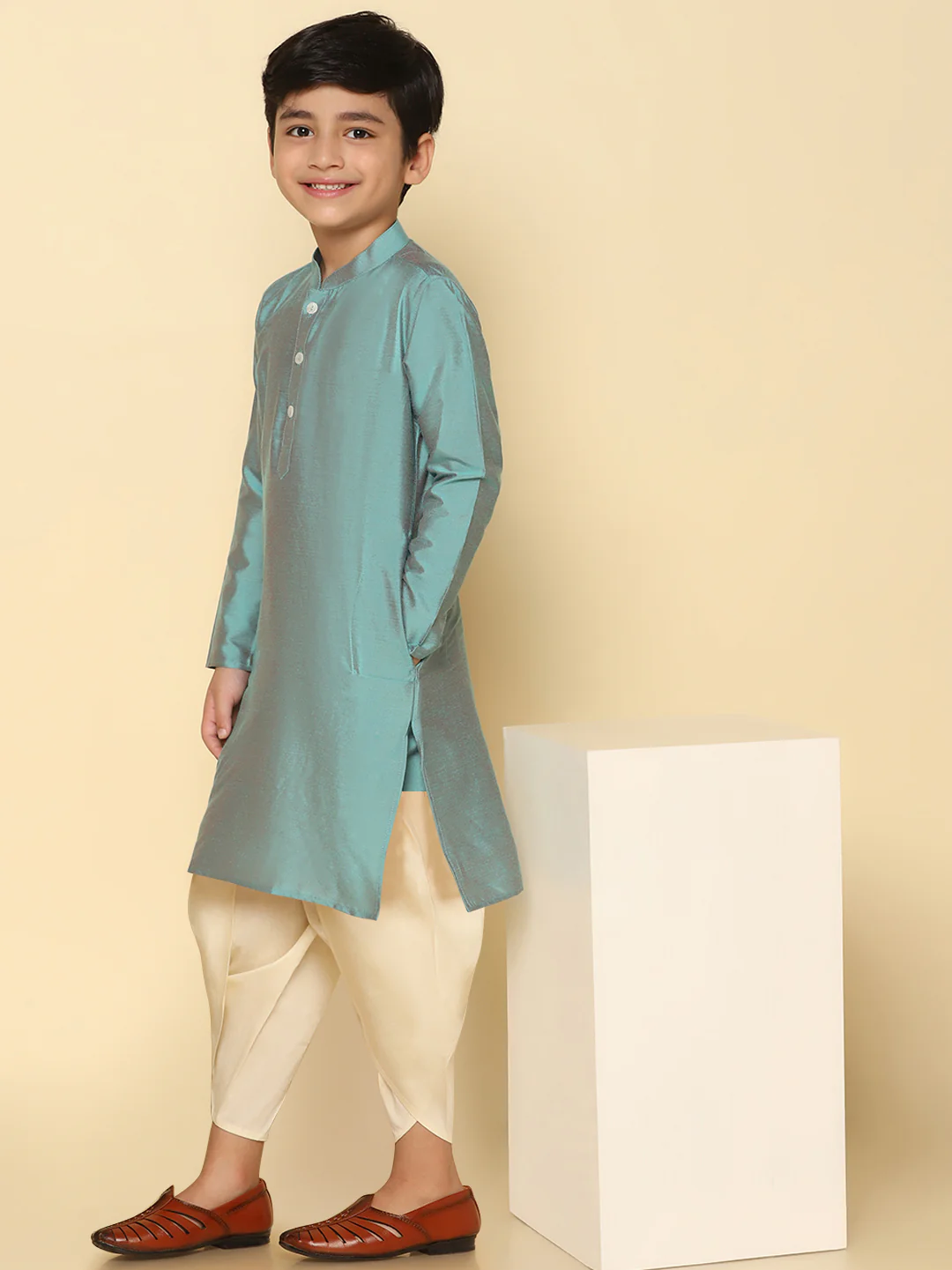 Boy's Green Kurta Dhoti Set - Image 7