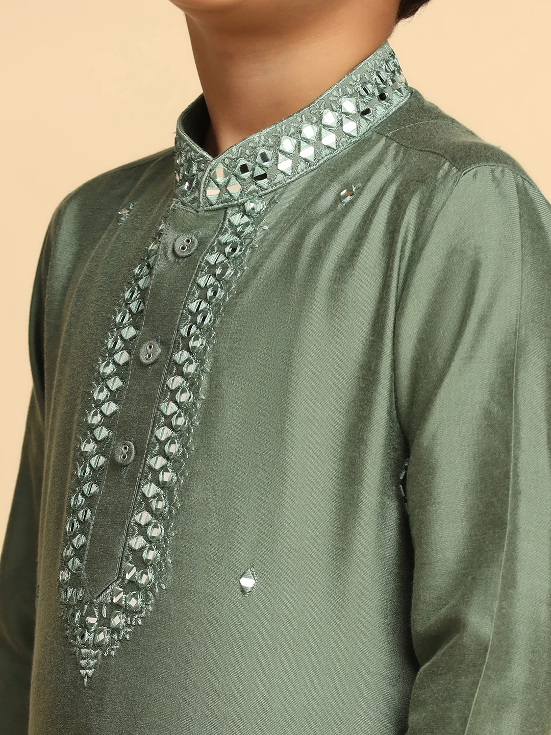 Boy's Green kurta Dhoti Set - Image 5