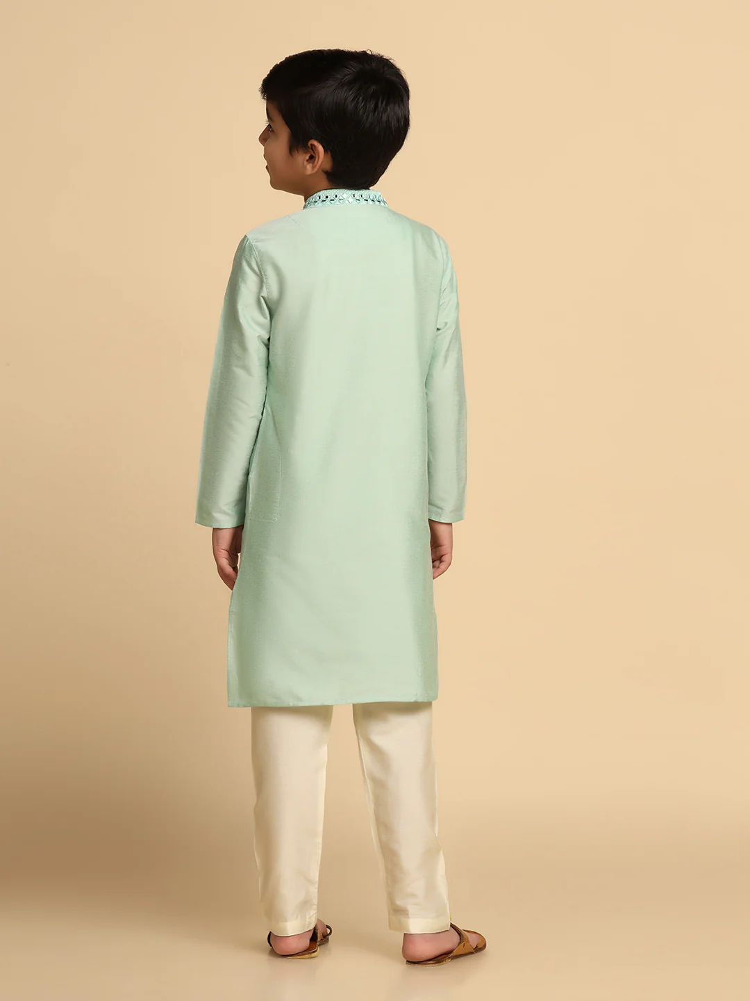 Boy's Green Self Design Kurta - Image 4