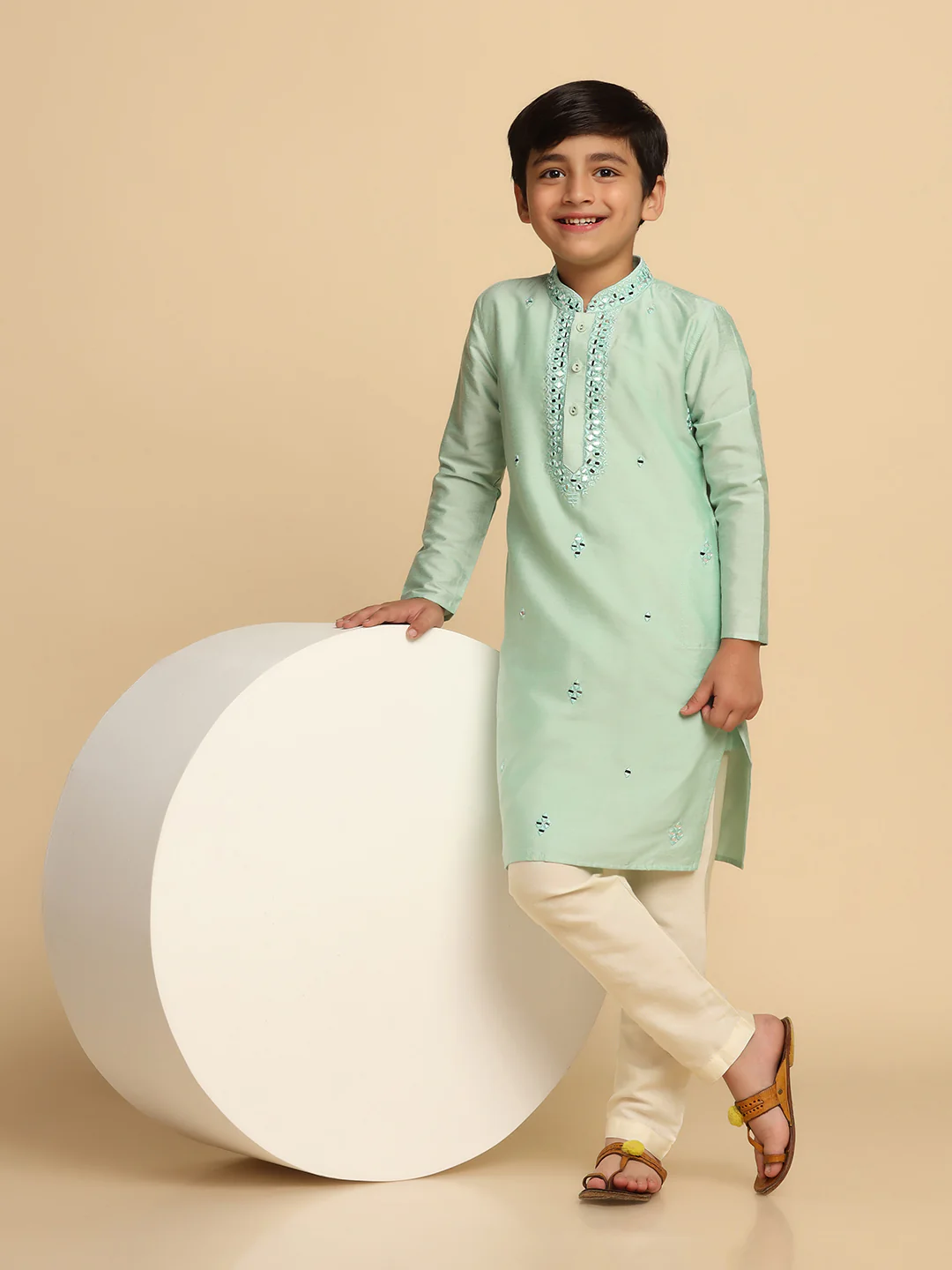 Boy's Green kurta Pyjama Set - Image 7