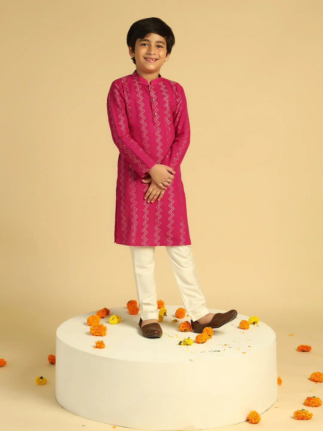 Boy's Hot Pink Embroidered Kurta