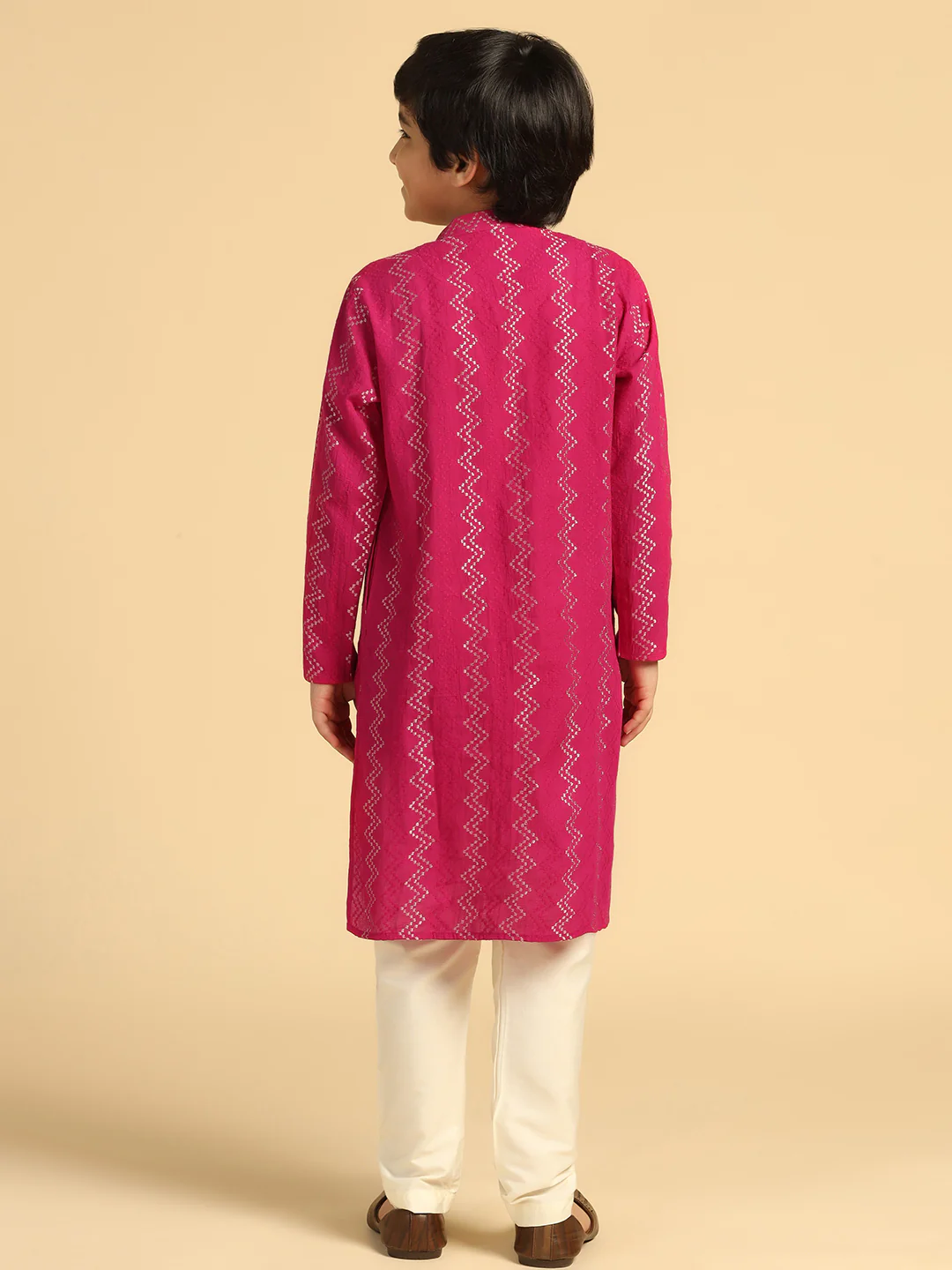 Boy's Hot Pink Embroidered Kurta Pyjama Set - Image 4