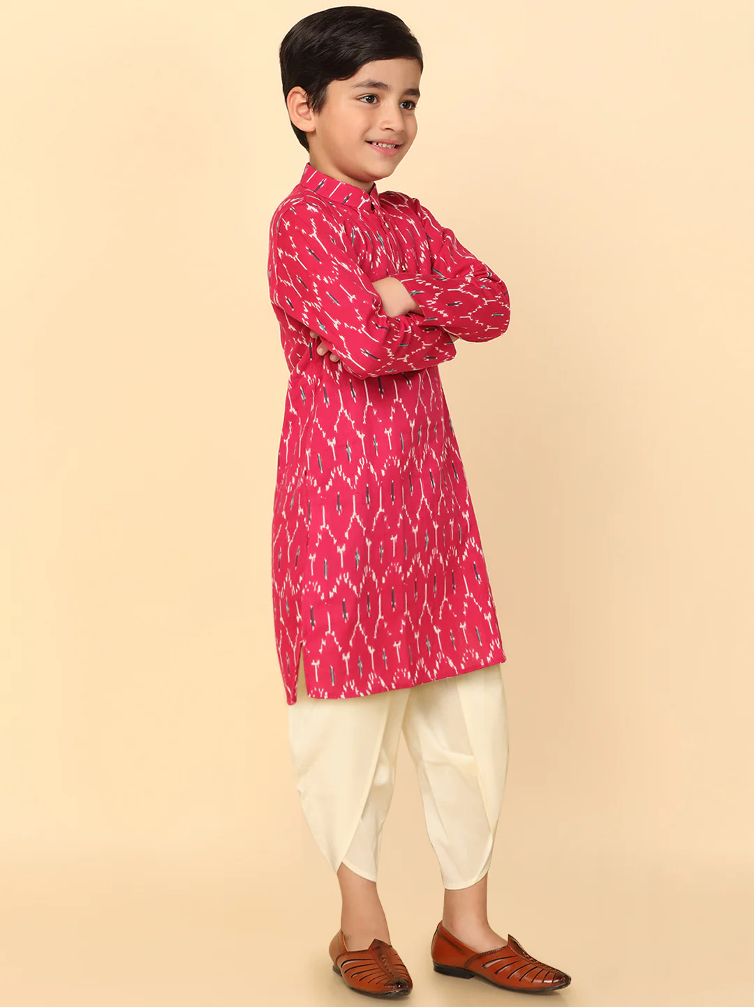 Kisah Boy's Hot Pink Kurta Dhoti Set - Image 2