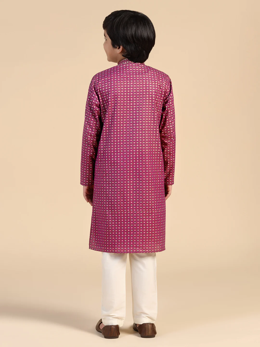 Boy's Hot Pink Printed Kurta - Image 4