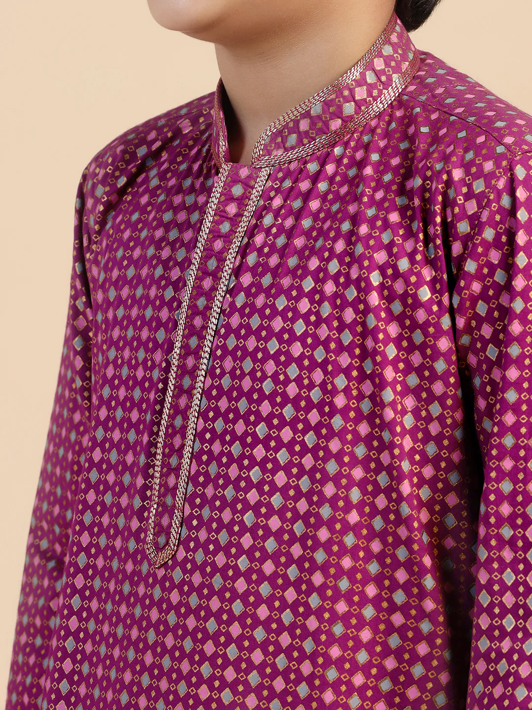 Boy's Hot Pink Printed Kurta Pyjama Set - Image 6