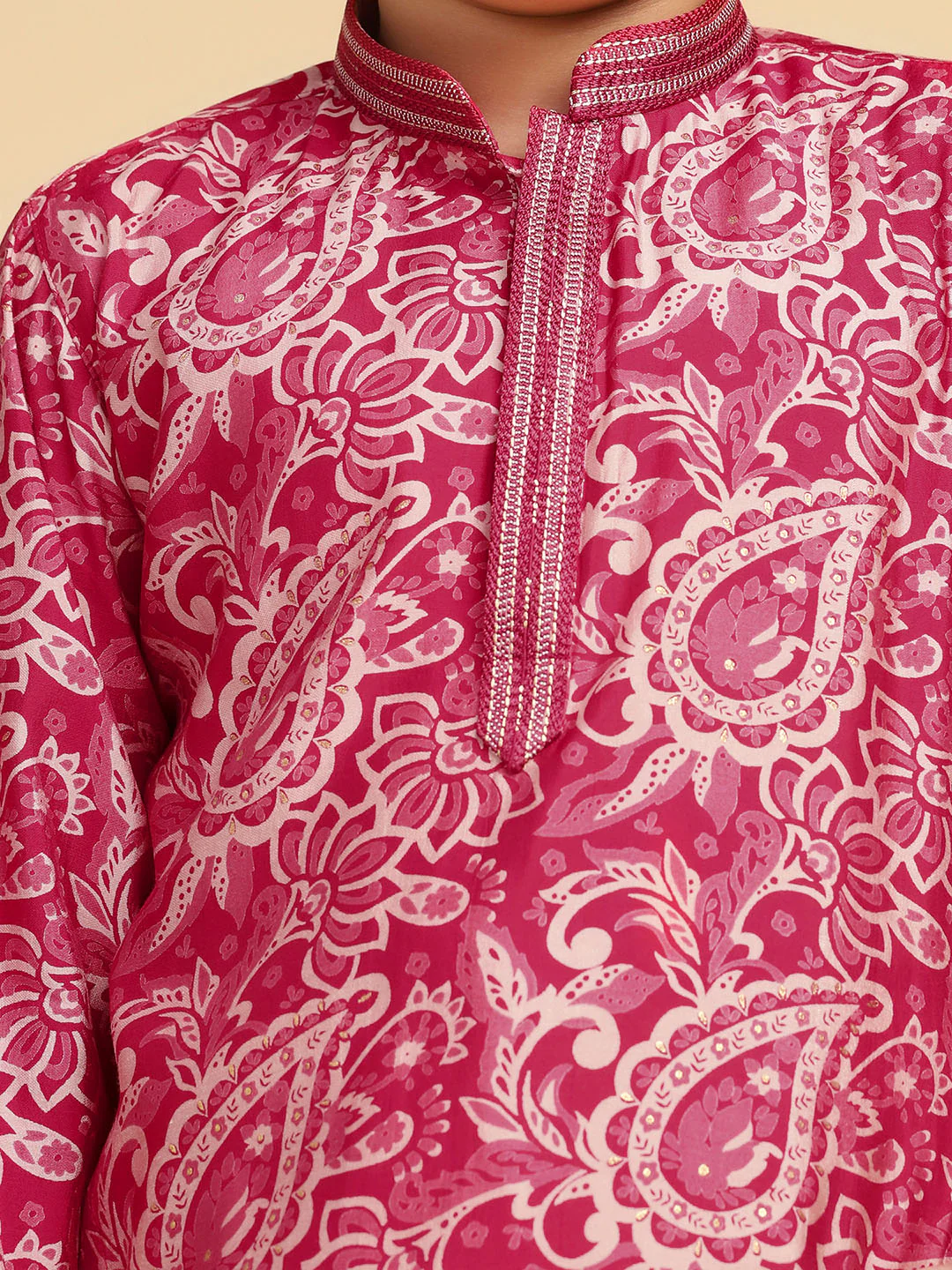 Boy's Hot Pink Printed Paisley Kurta - Image 5