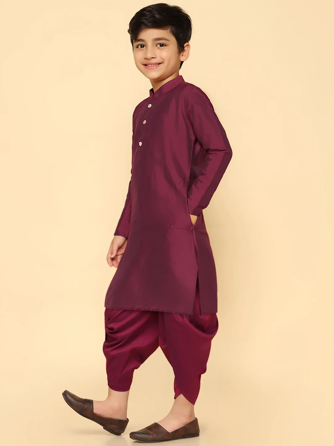 Boy's Magenta Kurta Dhoti Set - Image 2