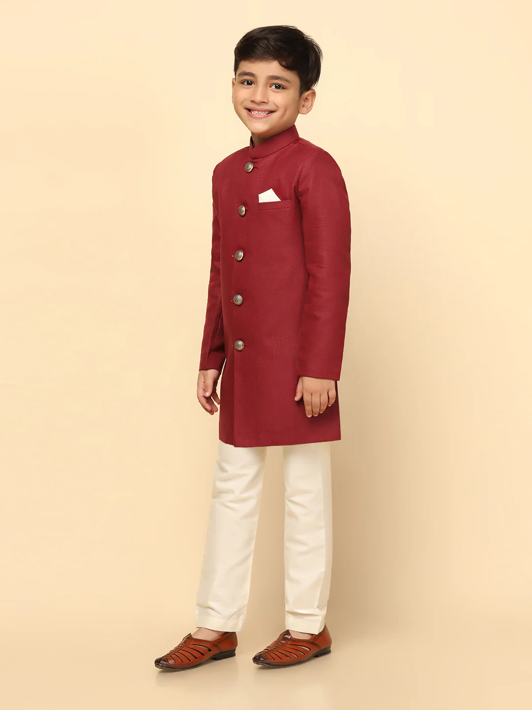 Kisah Boy's Maroon Indo Western Pyjama Set - Image 3