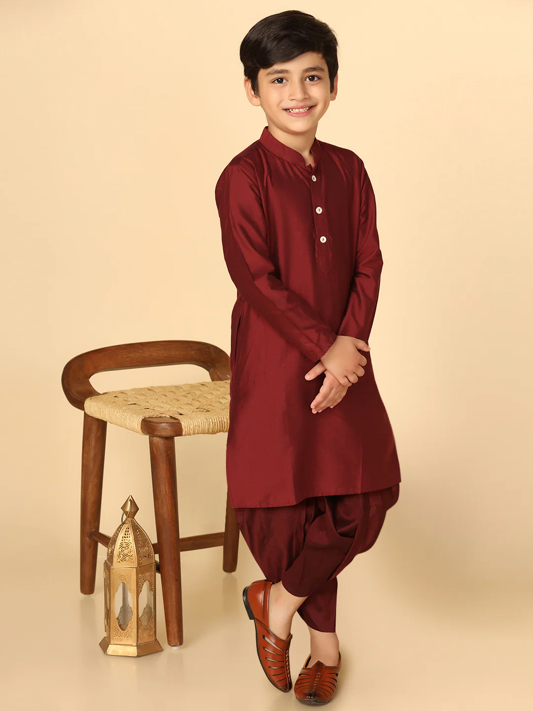 Boy's Maroon Kurta Dhoti Set - Image 7