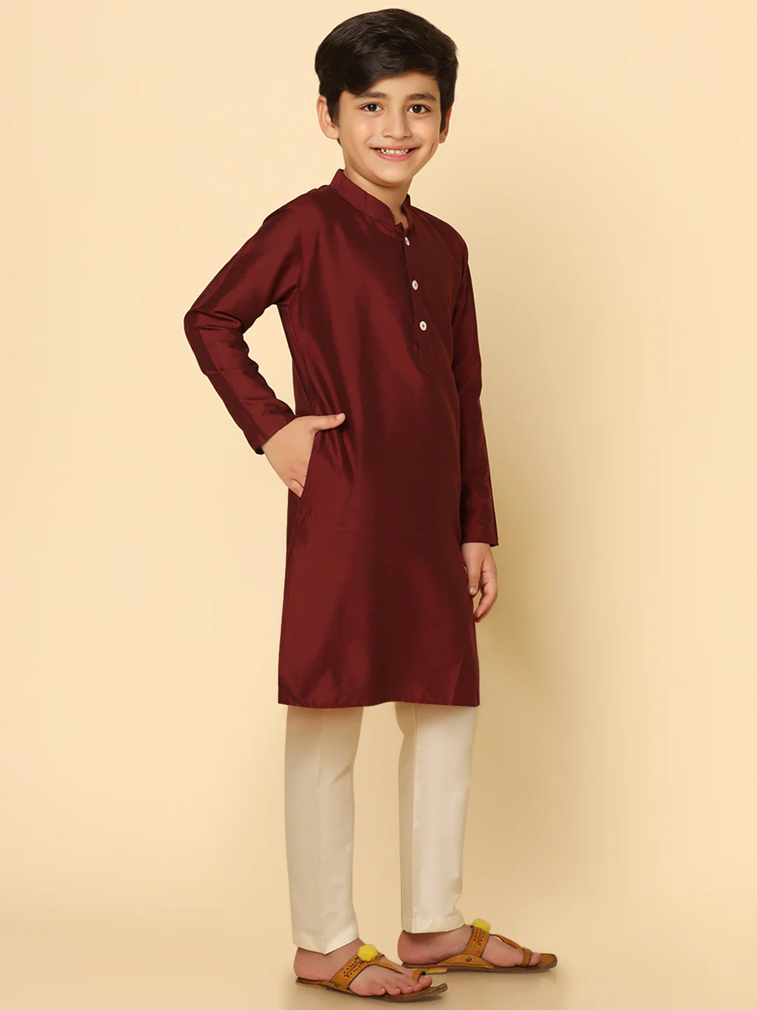 Boy's Maroon Kurta Pyjama Set - Image 2