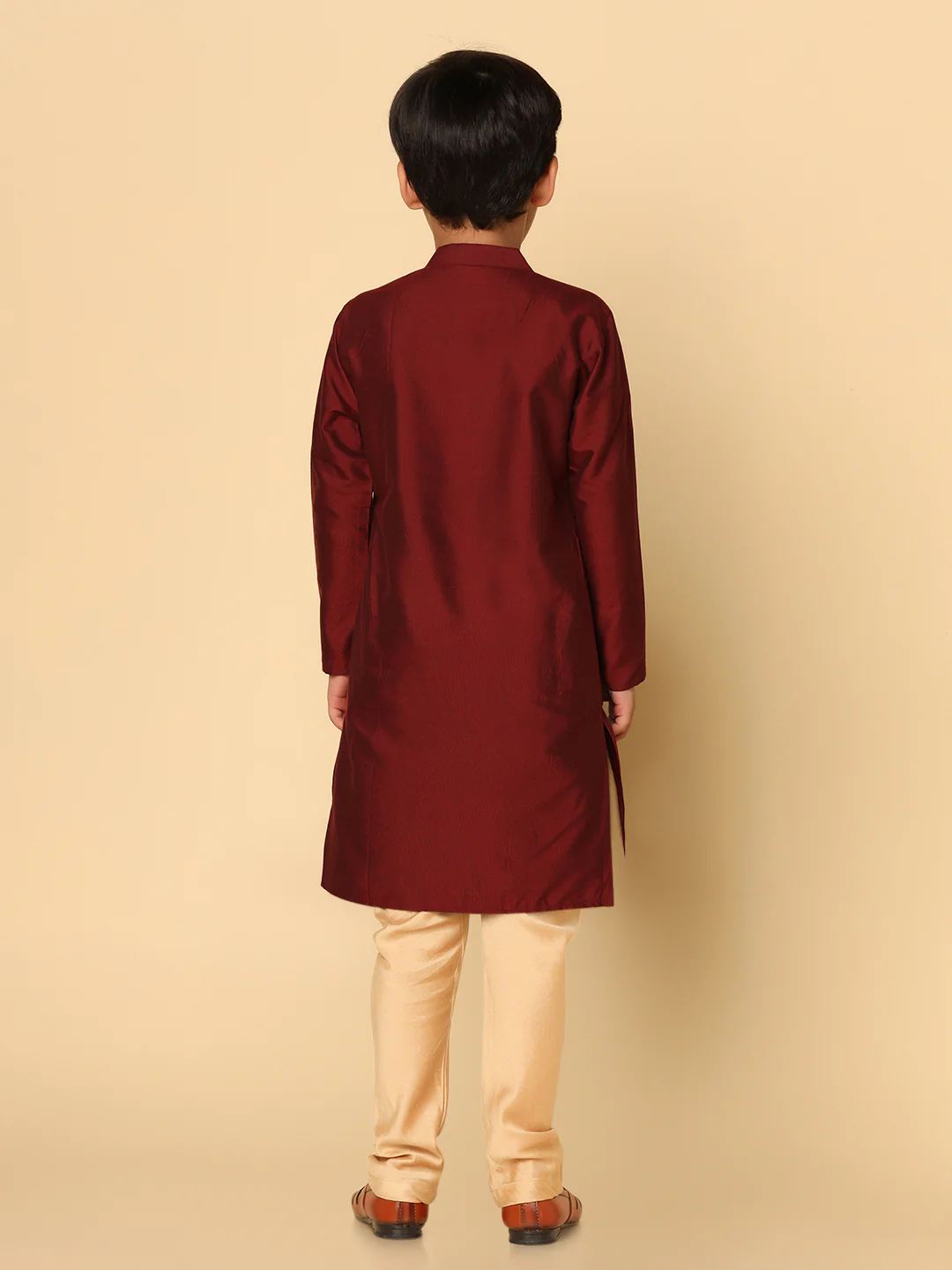 Boys Maroon Kurta Pyjama Set - Image 4