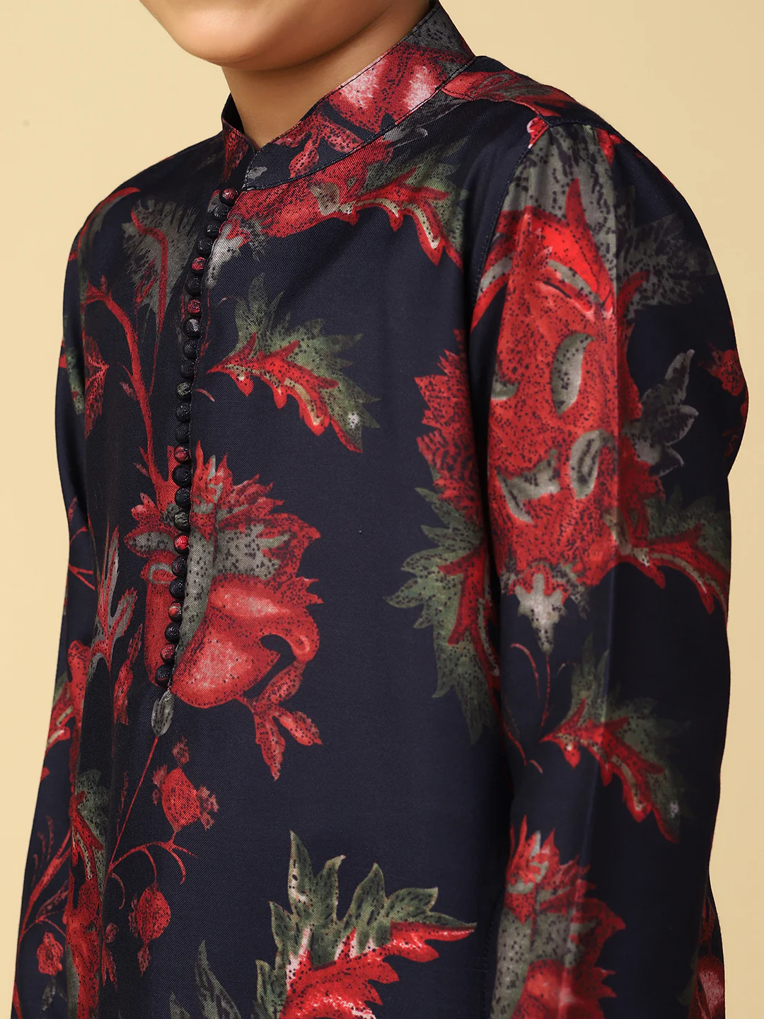 Boy's Maroon Printed Floral Kurta Patiala Set - Image 5