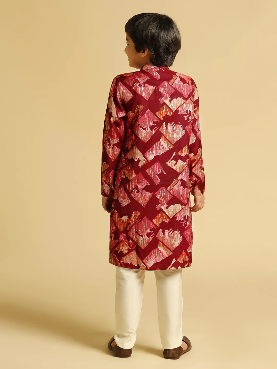 Boy's Maroon Printed Kurta - Image 4