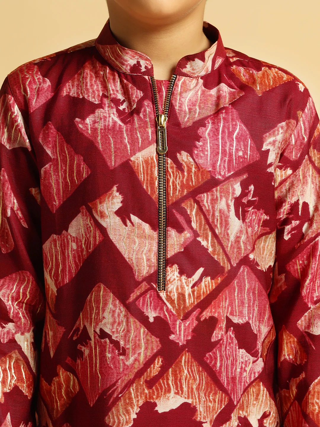 Boy's Maroon Printed Kurta - Image 5
