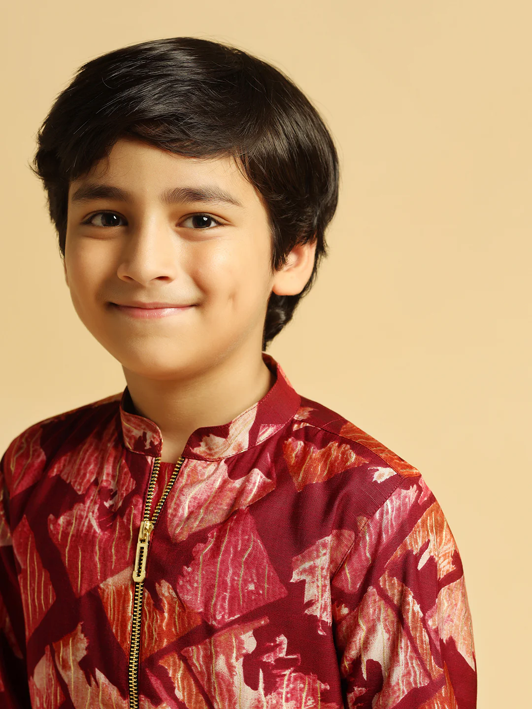 Boy's Maroon Printed Kurta Pyjama Set - Image 7