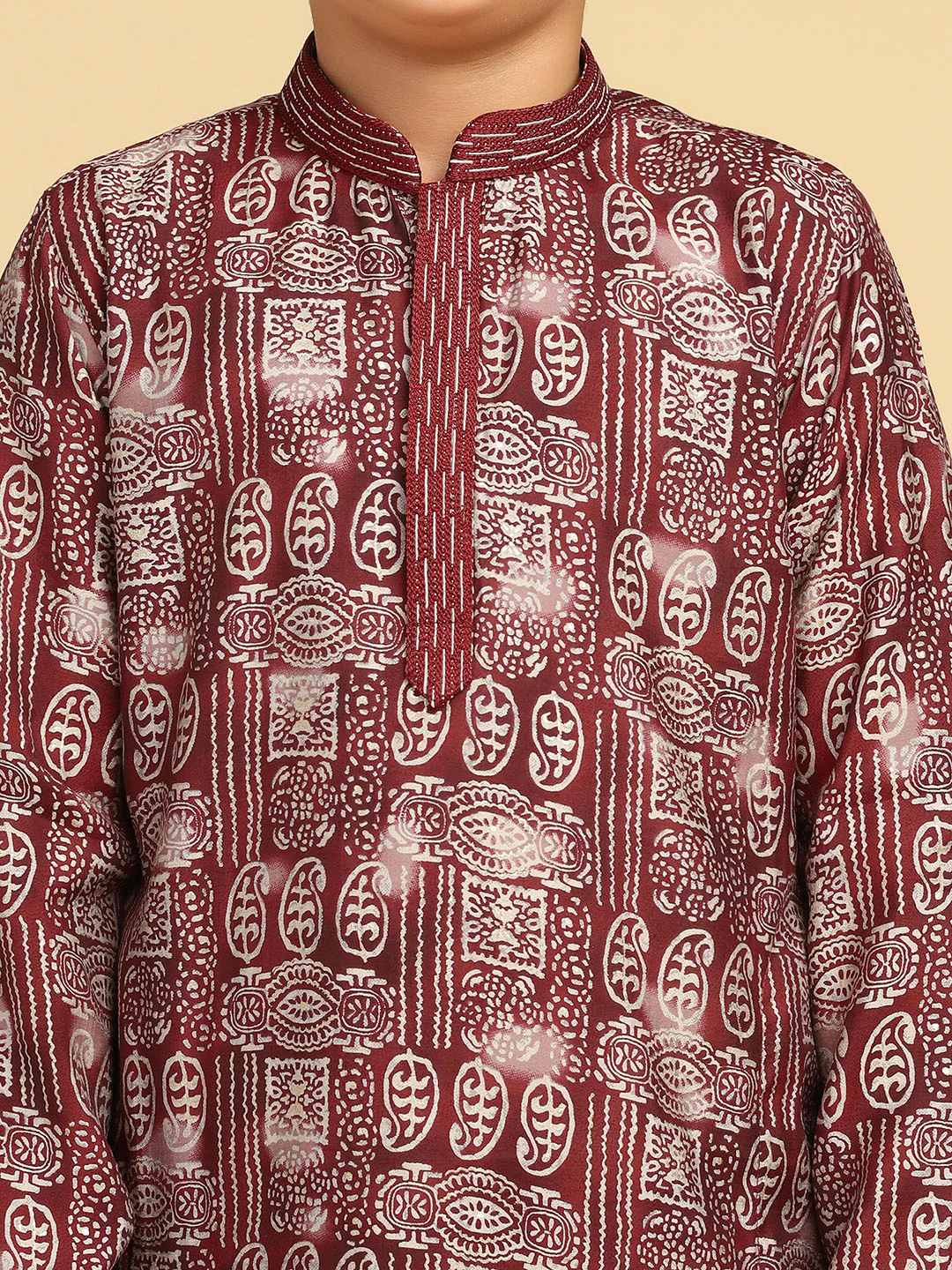 Boy's Maroon Printed Paisley Kurta - Image 5