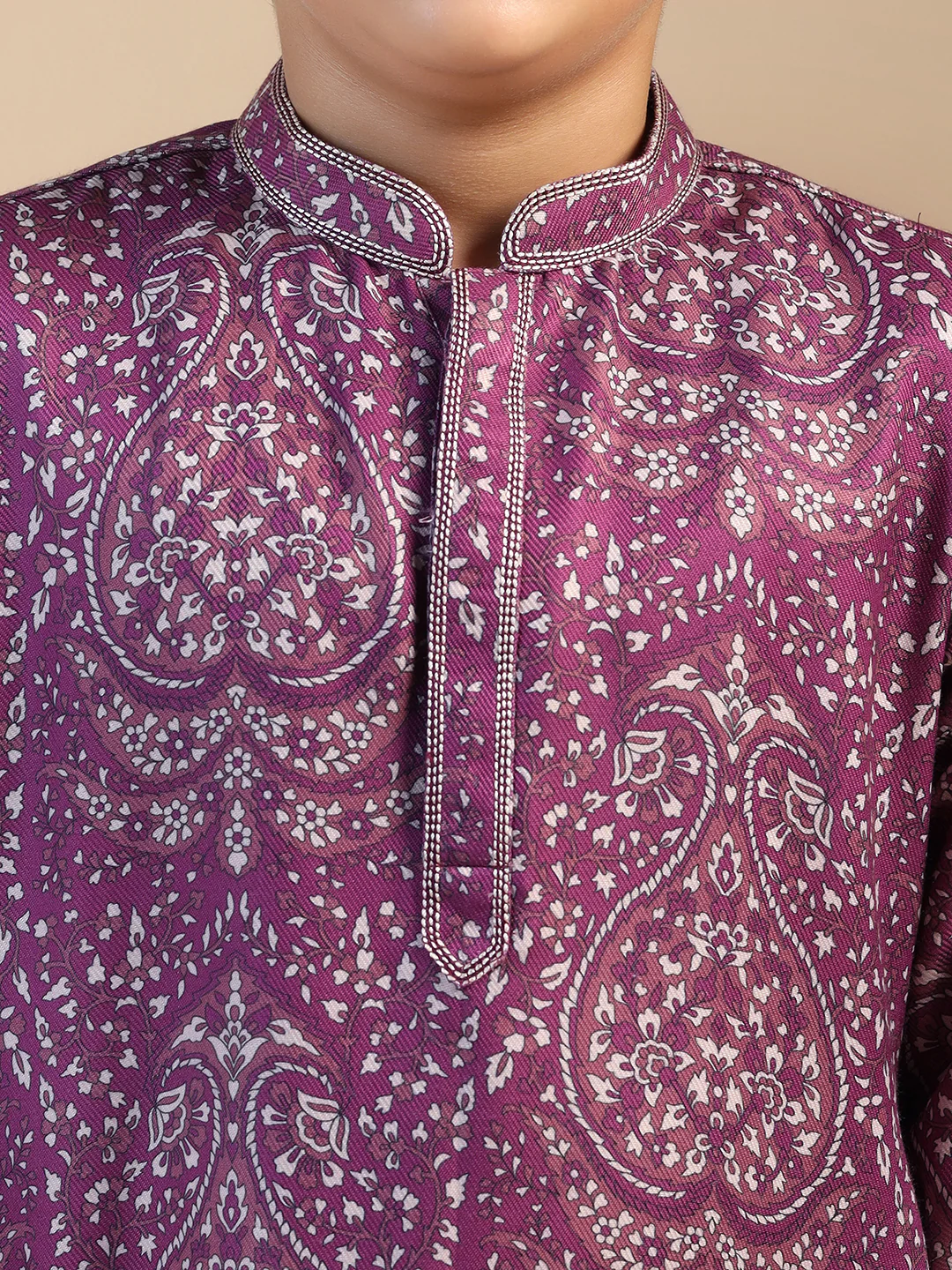 Boy's Mauve Printed Ethnic Motifs Kurta - Image 5