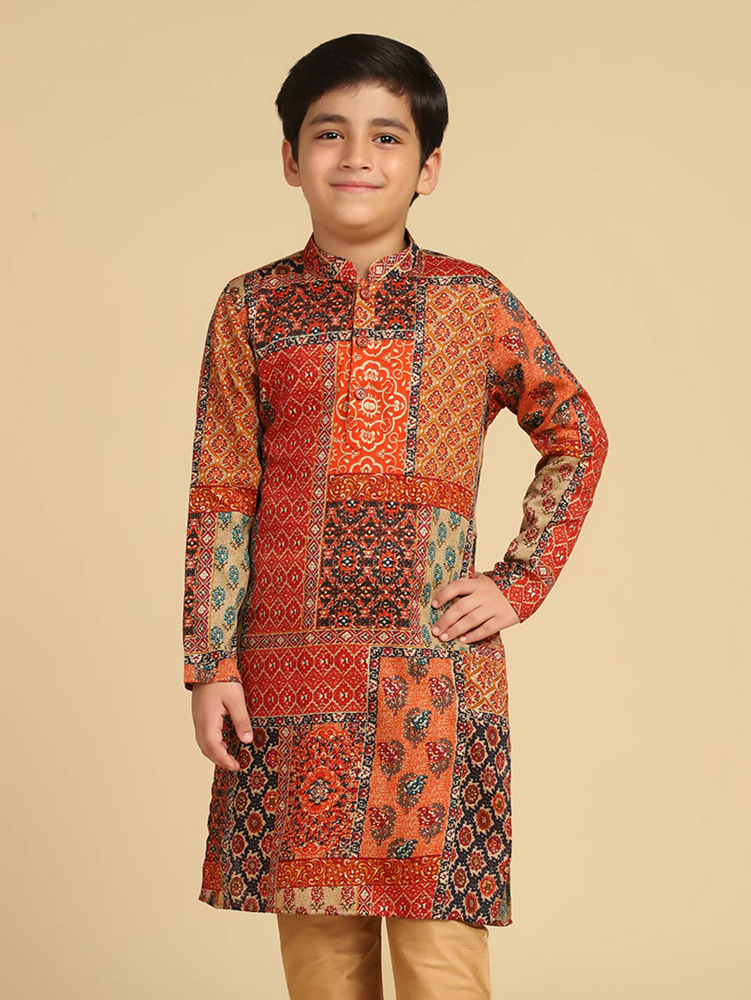 Boy's Multi Foil Print Abstract Kurta