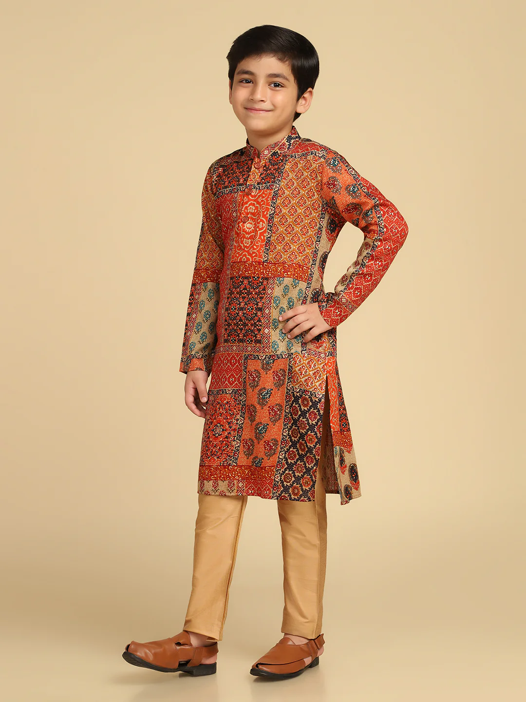 Boy's Multi Foil Print Abstract Kurta - Image 2