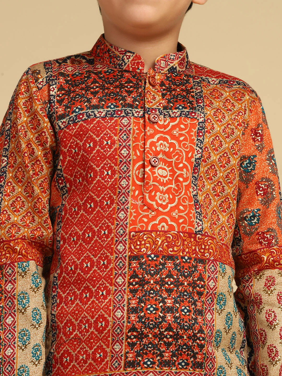 Boy's Multi Foil Print Abstract Kurta - Image 5