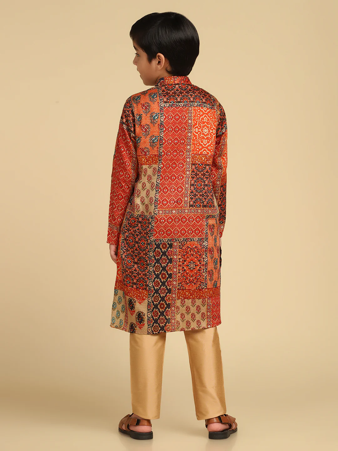 Boy's Multi Foil Print Abstract Kurta Pyjama Set - Image 4