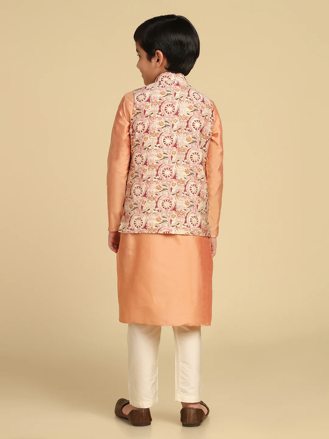 Boy's Multi Kantha Print Kurta Nehru Jacket Pyjama Set - Image 4
