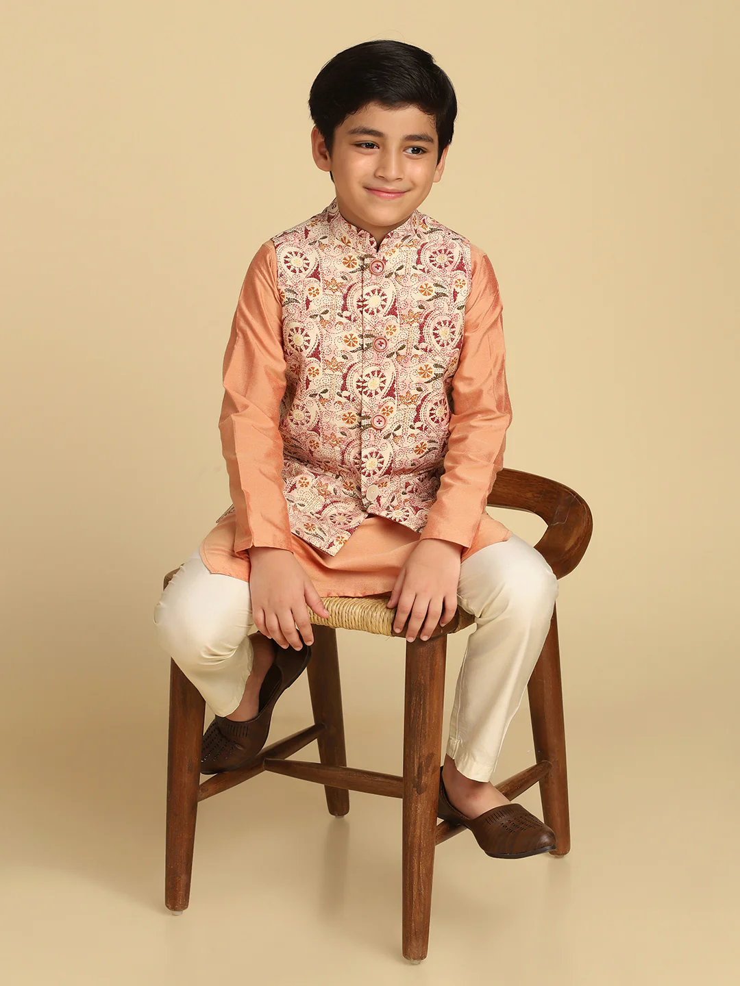 Boy's Multi Kantha Print Nehru Jacket