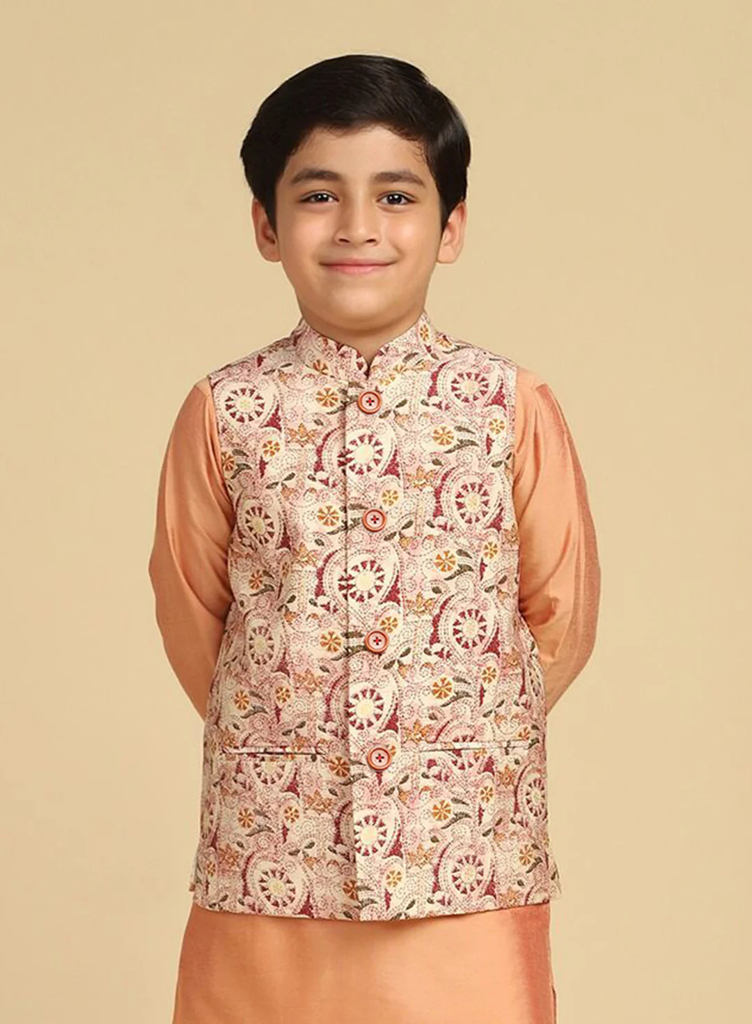 Boy's Multi Kantha Print Nehru Jacket - Image 2