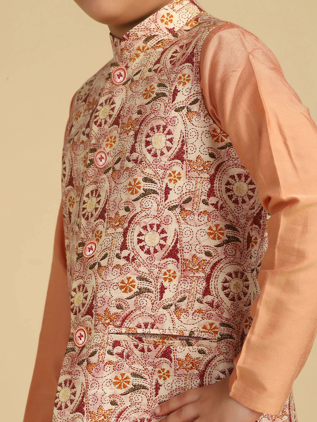 Boy's Multi Kantha Print Nehru Jacket - Image 6