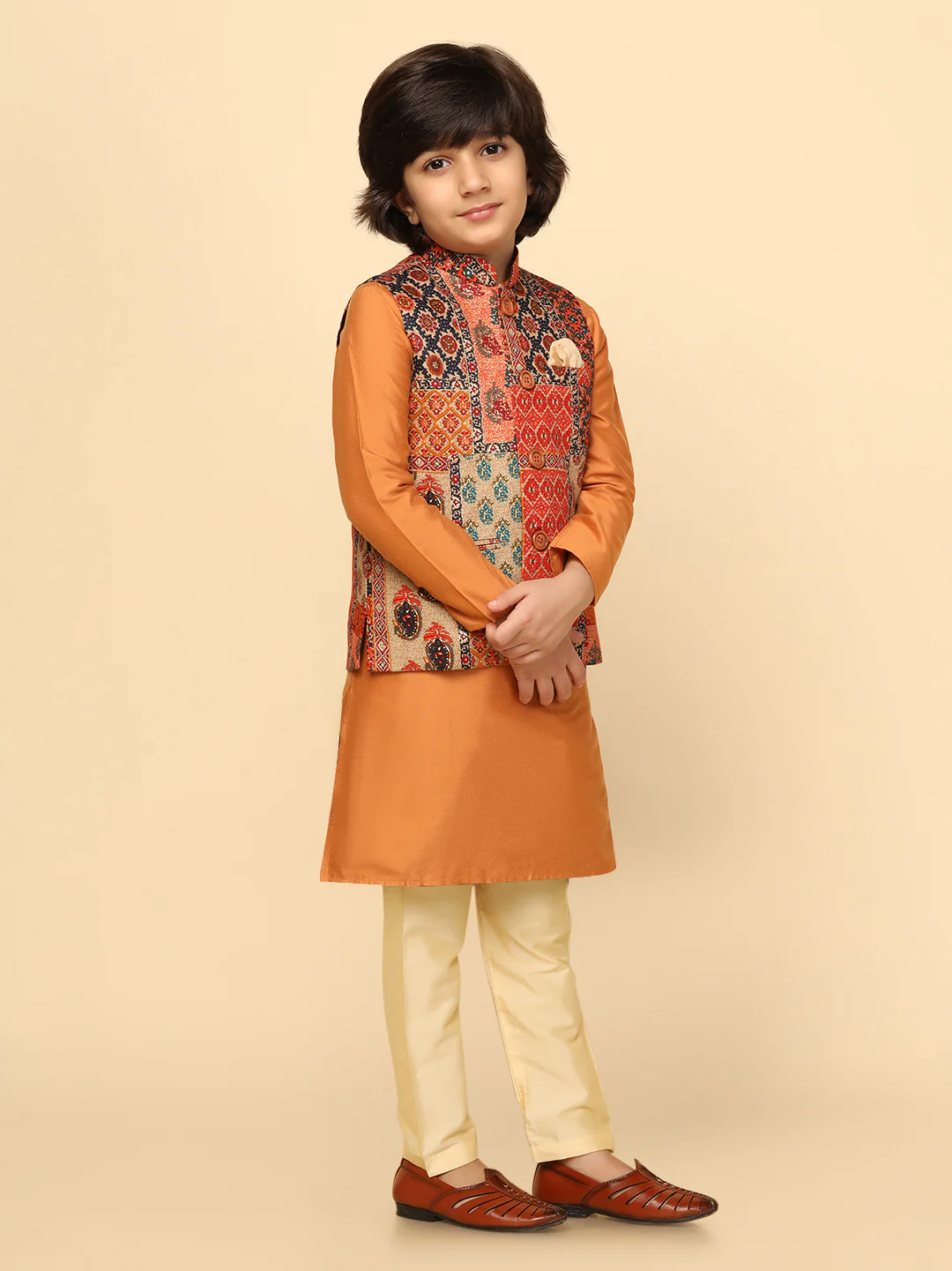 Boys Multi Kurta Jacket Pyjama Set - Image 2