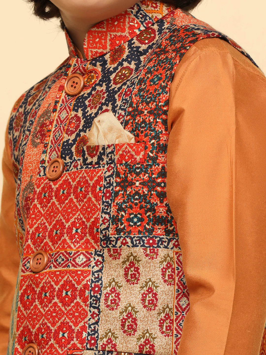 Boys Multi Kurta Jacket Pyjama Set - Image 4