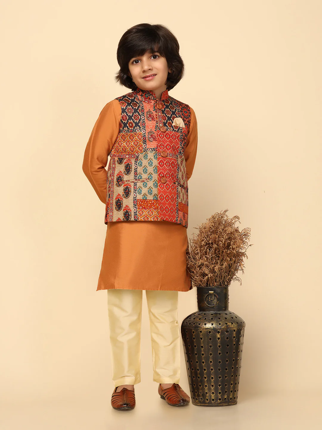 Boys Multi Kurta Jacket Pyjama Set - Image 7
