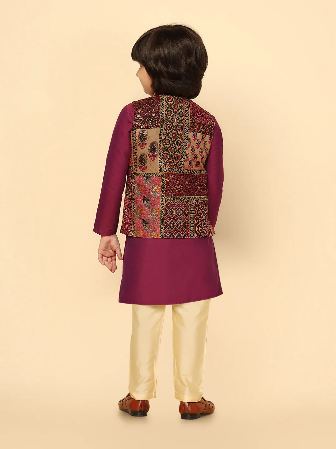 Boys Multi Kurta Jacket Pyjama Set - Image 4
