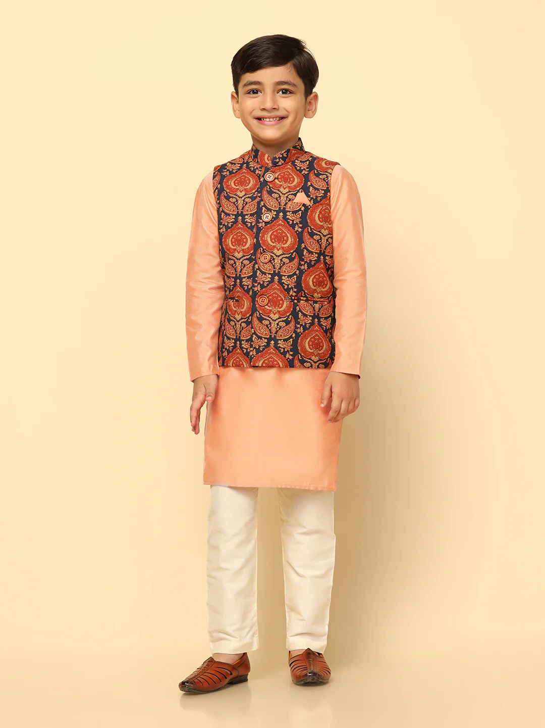 Boy's Multi Kurta Jacket Pyjama Set
