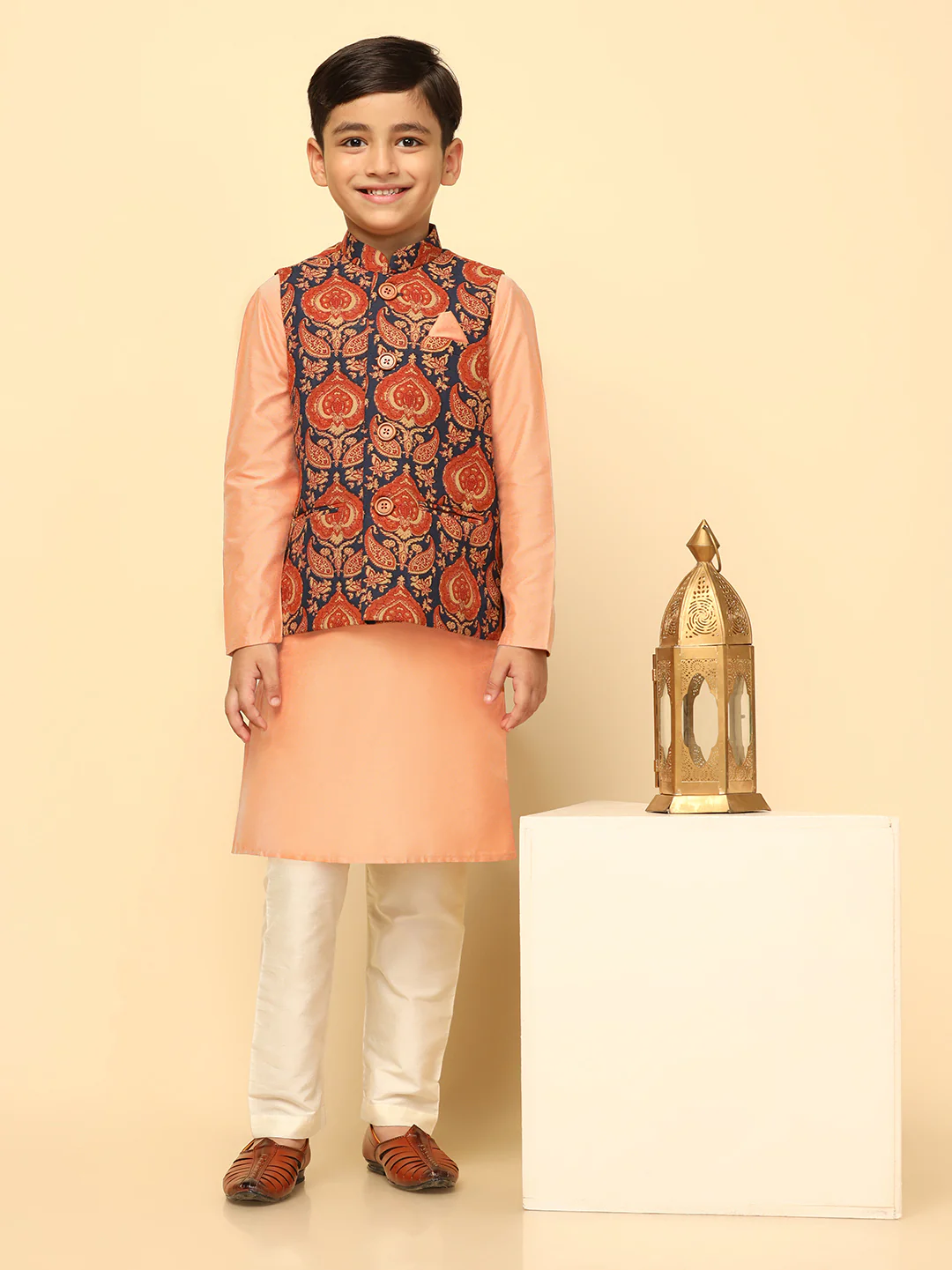 Boy's Multi Kurta Jacket Pyjama Set - Image 7