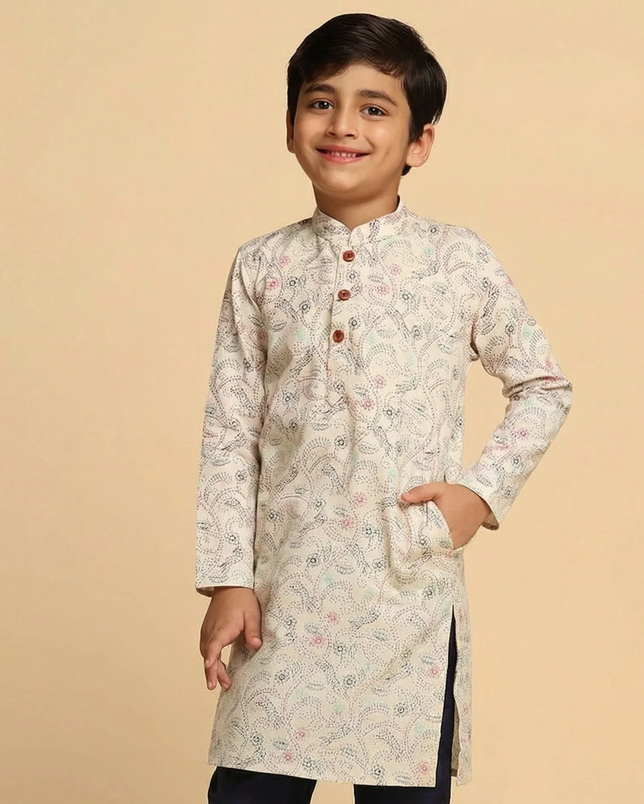 Boy's Green Printed Kurta