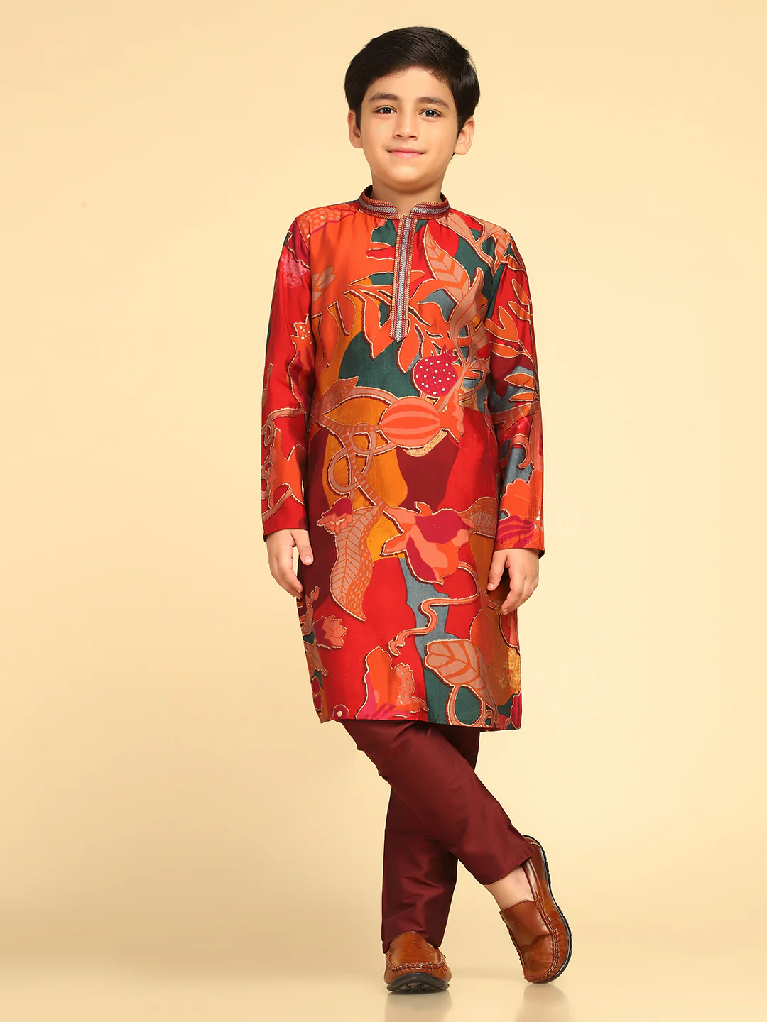 Boy's Multi Printed Abstract Kurta Pyjama Set