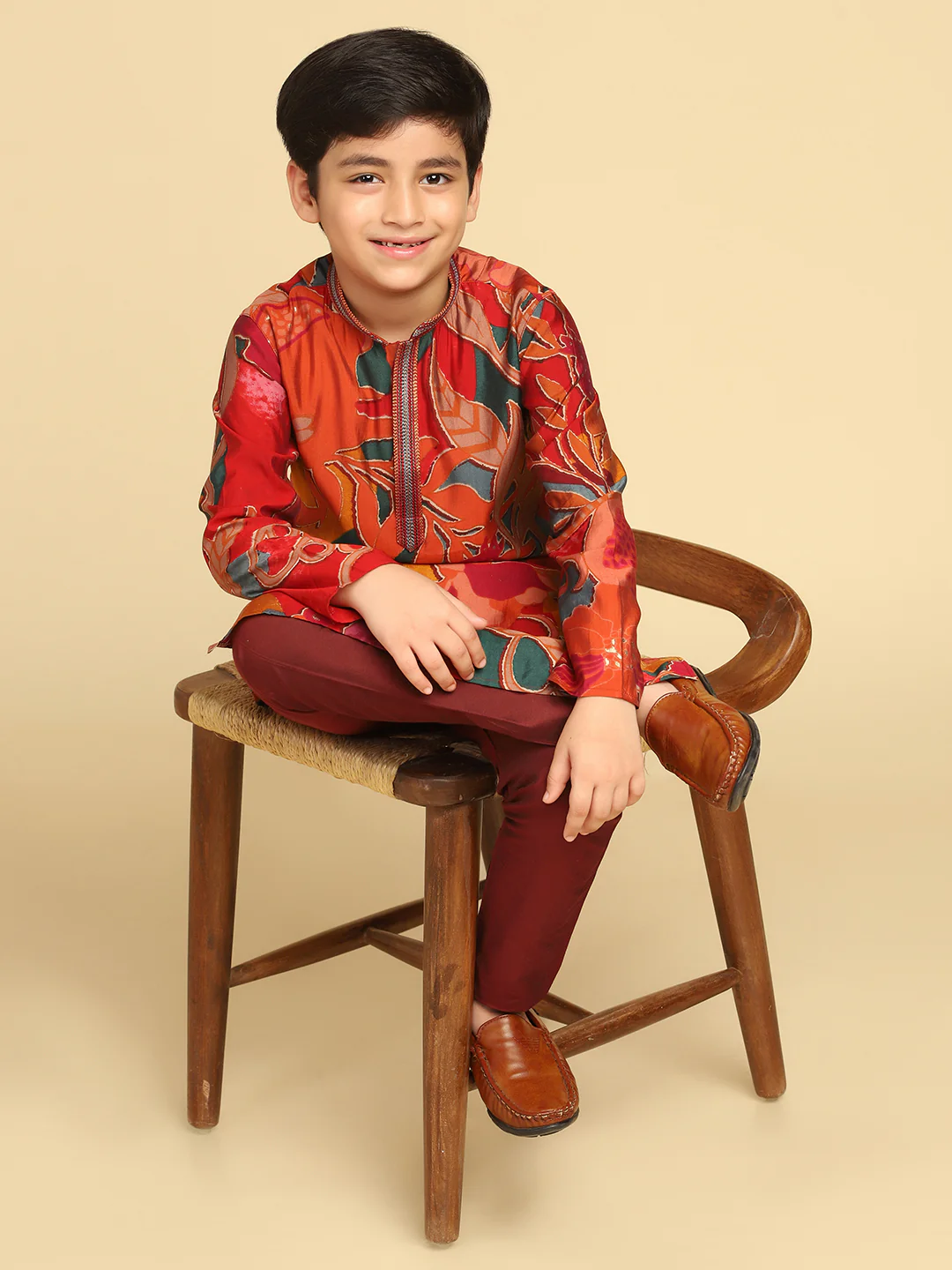 Boy's Multi Printed Abstract Kurta Pyjama Set - Image 7