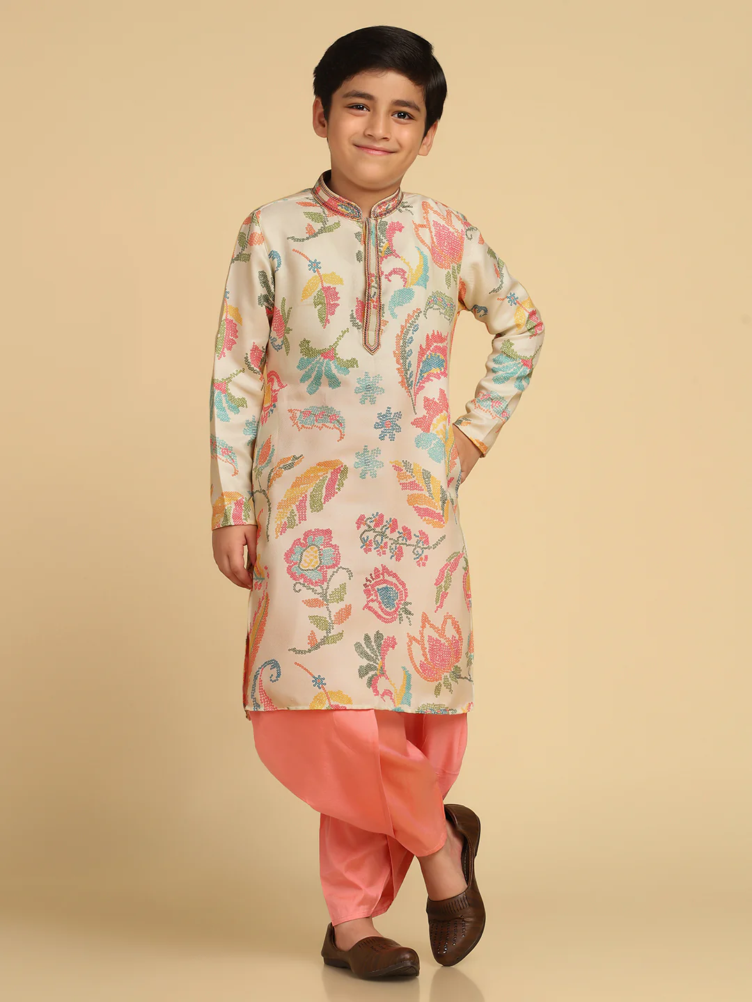 Boy's Multi Printed Bandhani Kurta Dhoti Pant Set