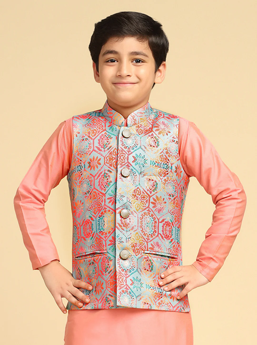 Boy's Multi Printed Ethnic Motifs Nehru Jacket