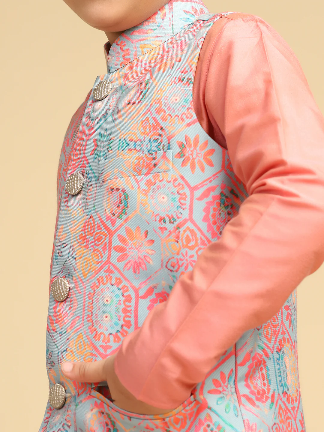 Boy's Multi Printed Ethnic Motifs Nehru Jacket - Image 5