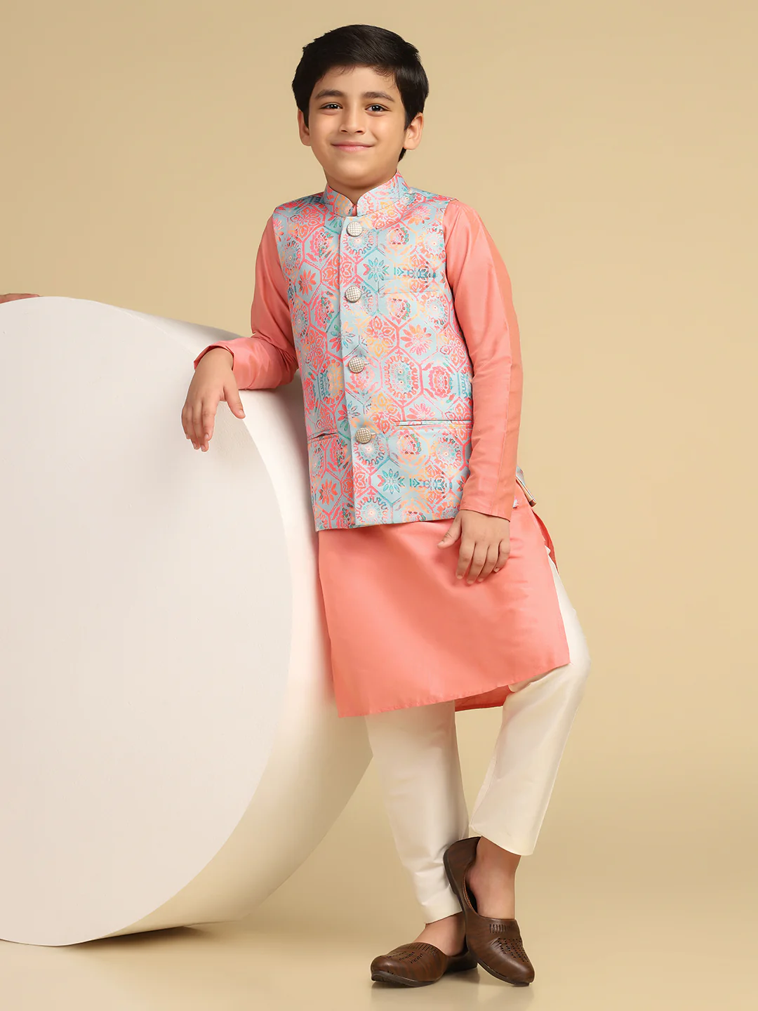 Boy's Multi Printed Ethnic Motifs Nehru Jacket - Image 6