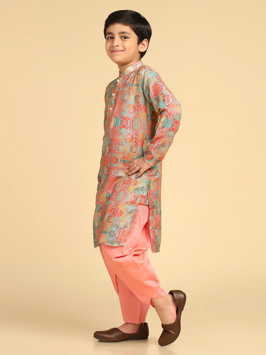 Boy's Multi Printed Geometric Kurta Dhoti Set - Image 2