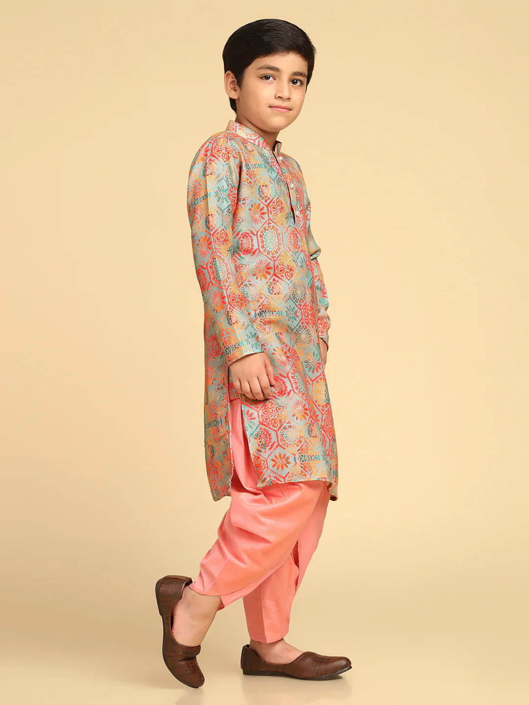 Boy's Multi Printed Geometric Kurta Dhoti Set - Image 3