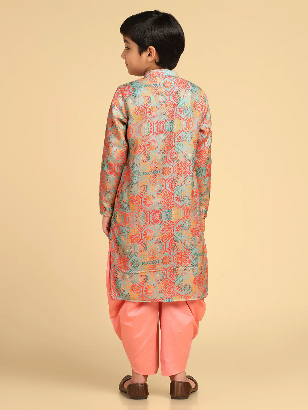 Boy's Multi Printed Geometric Kurta Dhoti Set - Image 4