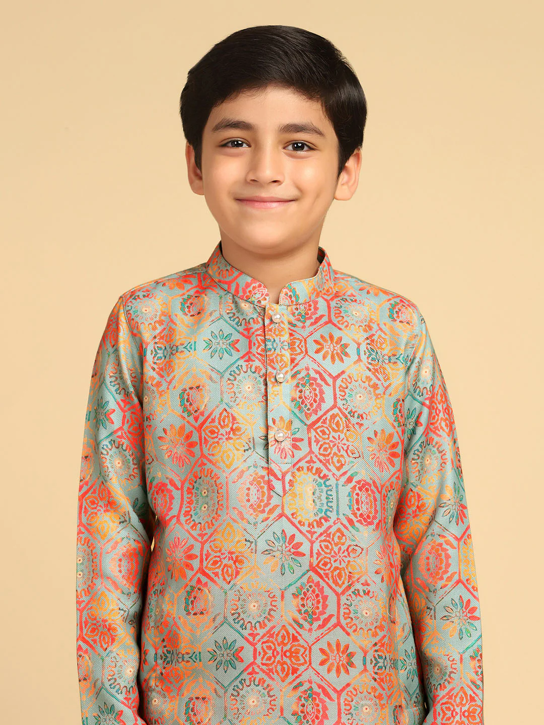 Boy's Multi Printed Geometric Kurta Dhoti Set - Image 8