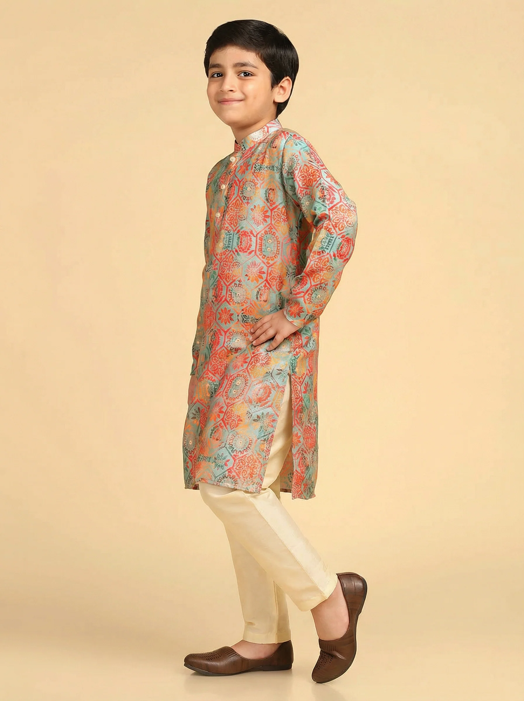 Boy's Multi Printed Geometric Kurta - Image 2