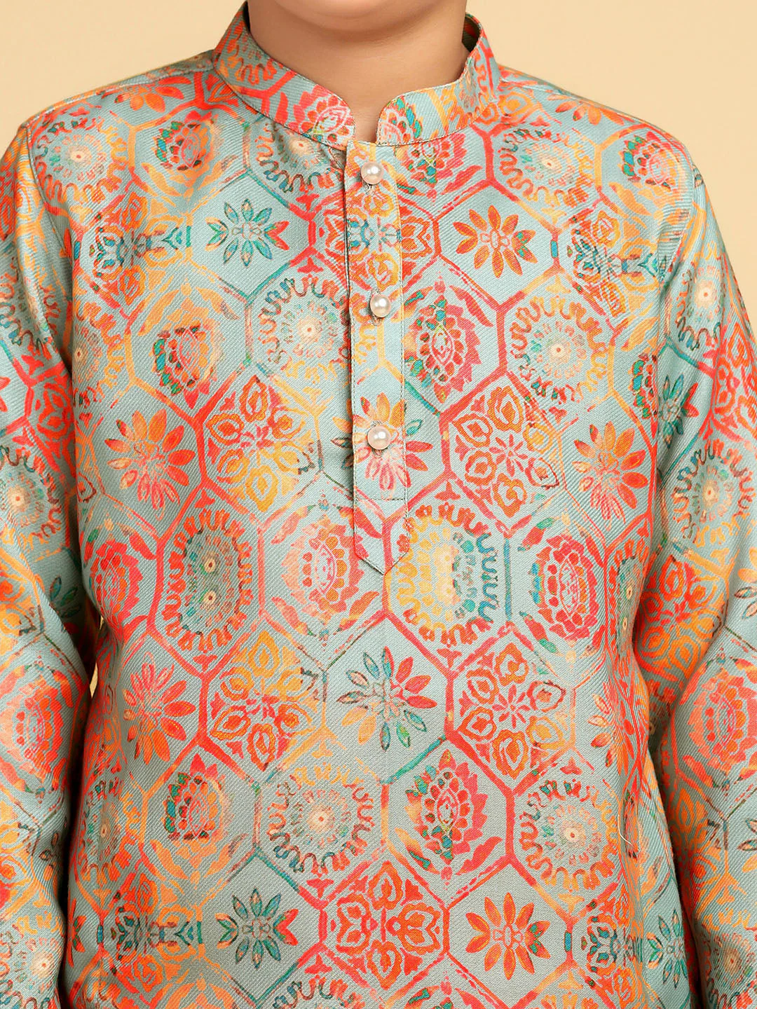 Boy's Multi Printed Geometric Kurta - Image 5